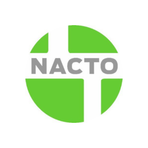 NACTO logo, lime green circular design with grey NACTO logo.