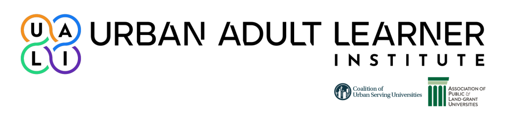 Logo for APLU and the Coalition of Urban Serving Universities' Urban Adult Learner Institute.